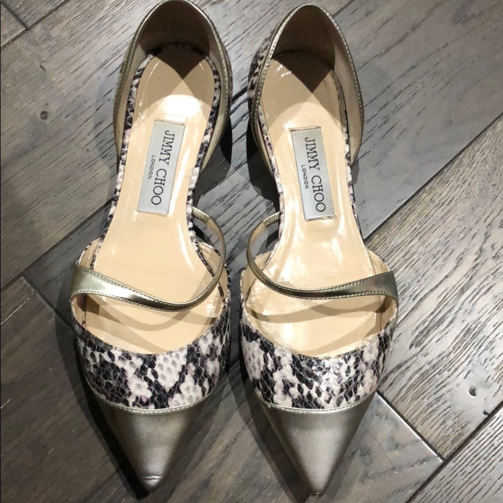 Jimmy Choo Gold and Snake Print flats - Picture 2 of 4